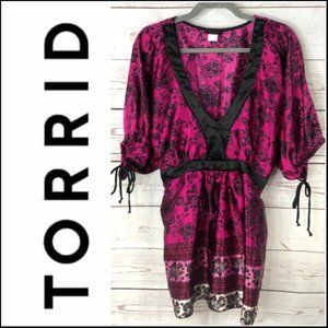 Torrid Floral Print Tie Back Kimono Blouse
